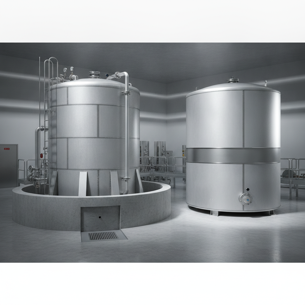 Single-wall and double-wall storage tanks, highlighting double-wall benefits.