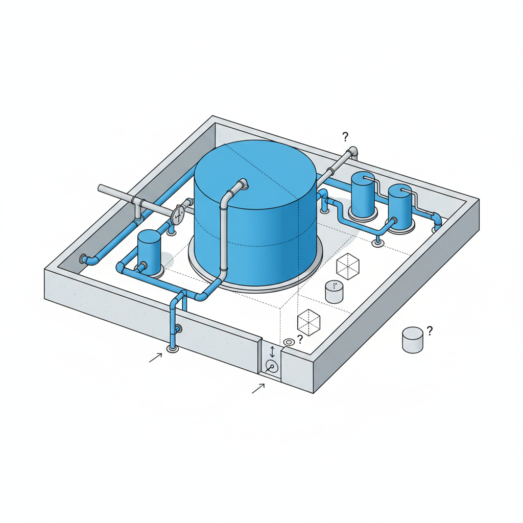 Diagram showing calculation of containment volume for largest tank.