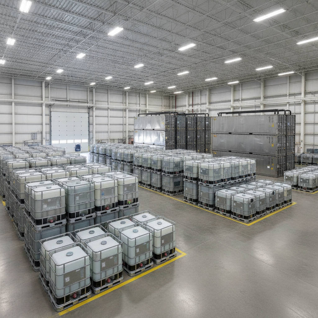 Storage facility with containers showing certification thresholds.