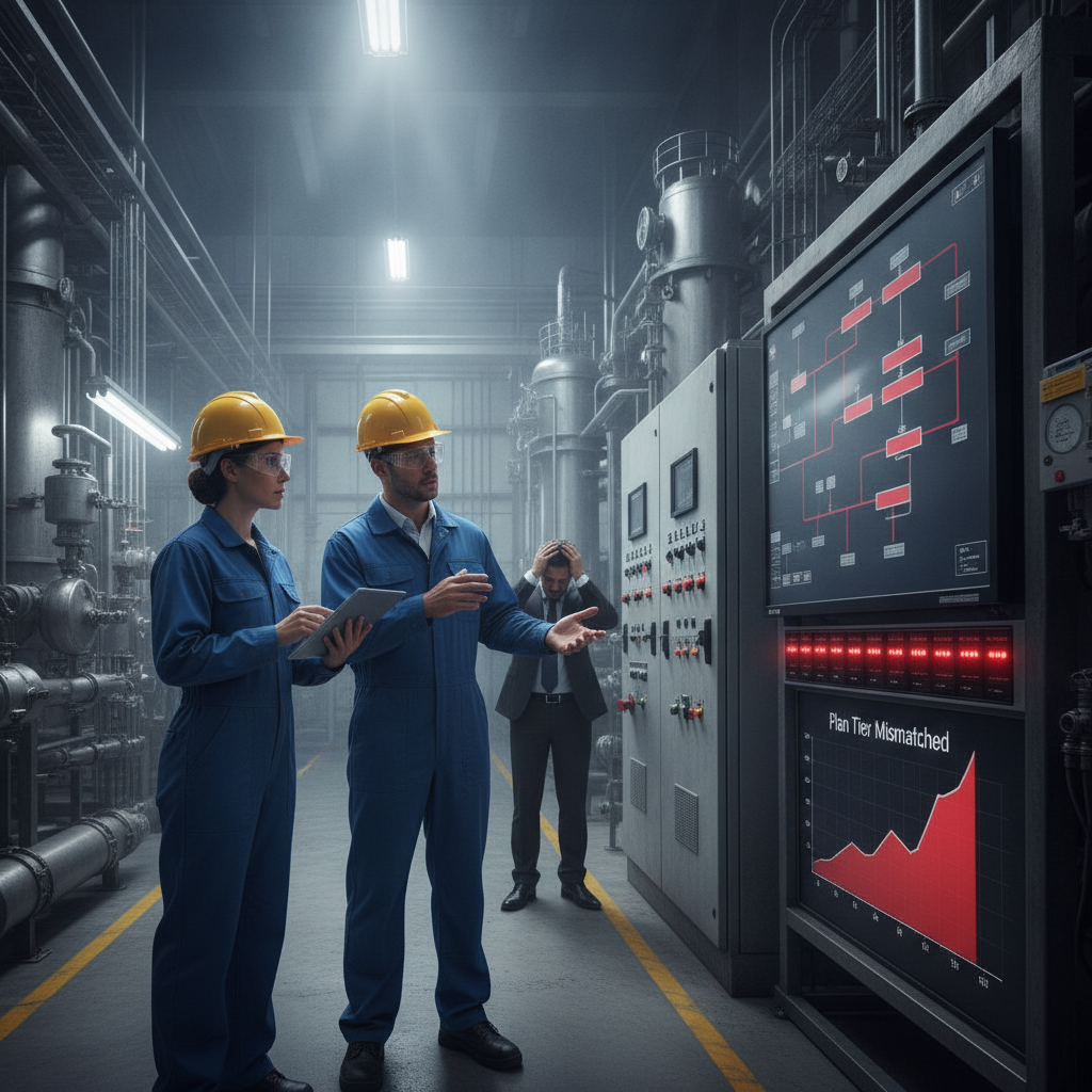 EPA official inspecting facility for plan errors under focused lighting.