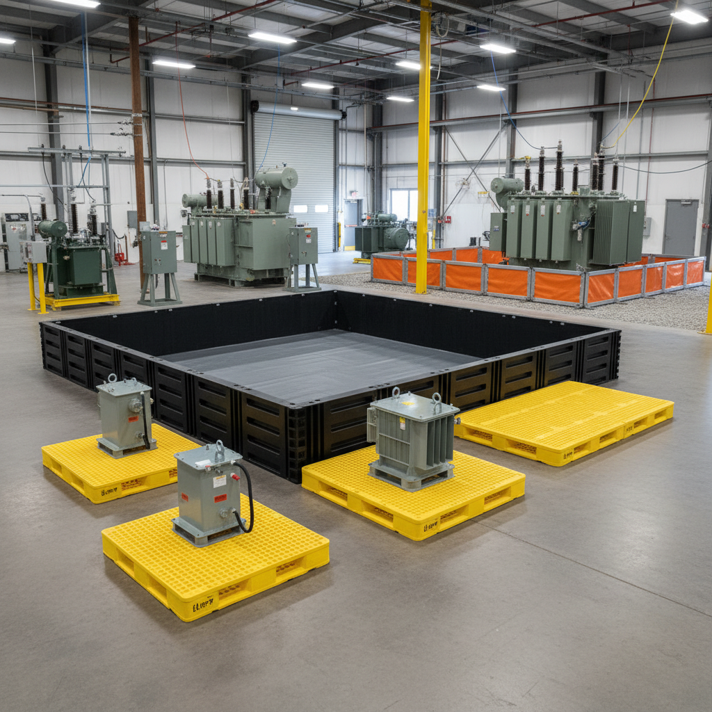 Containment products for transformers with capacity labels.