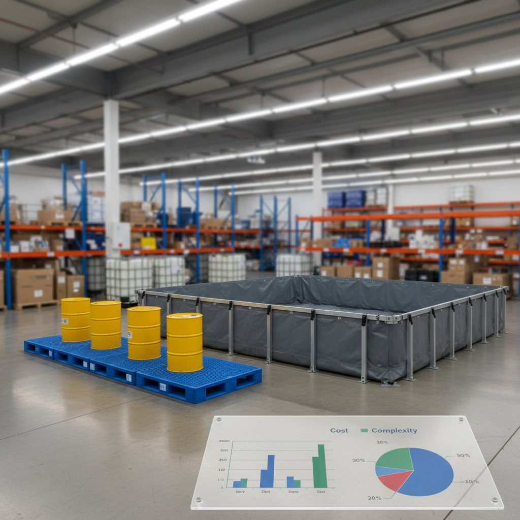 Warehouse showing cost differences between pallets and berms.