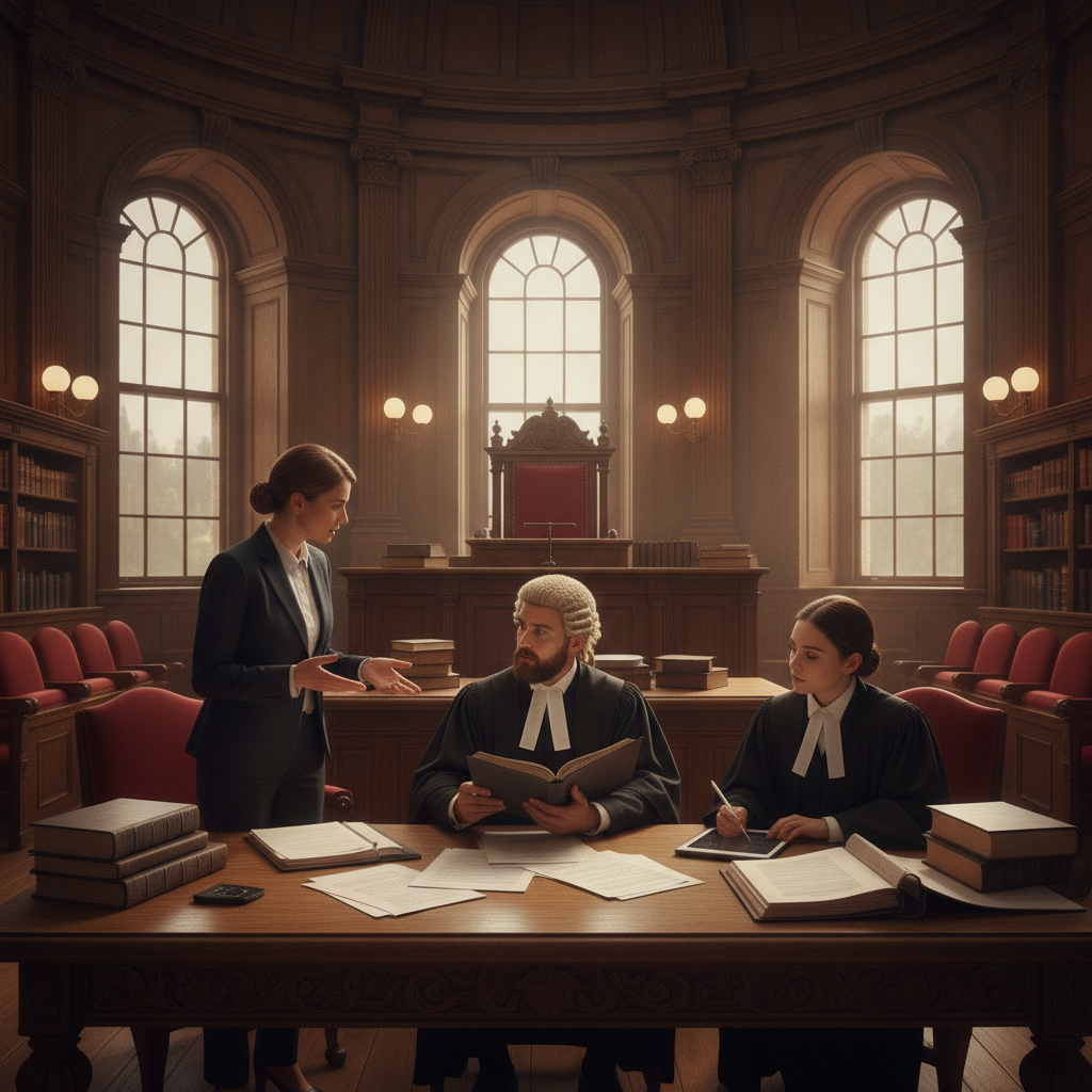 Legal professionals discussing SPCC penalties in a courtroom.