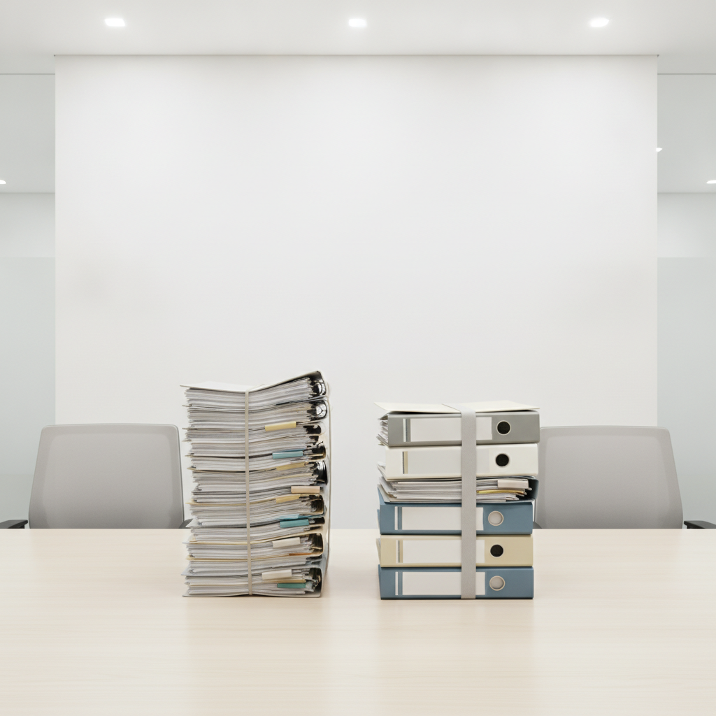 Office setting with separate stacks of EPCRA and SPCC files.