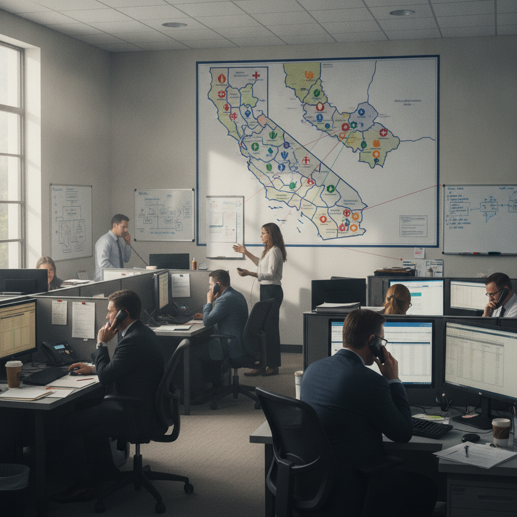 CUPA office with representatives coordinating and jurisdiction map.