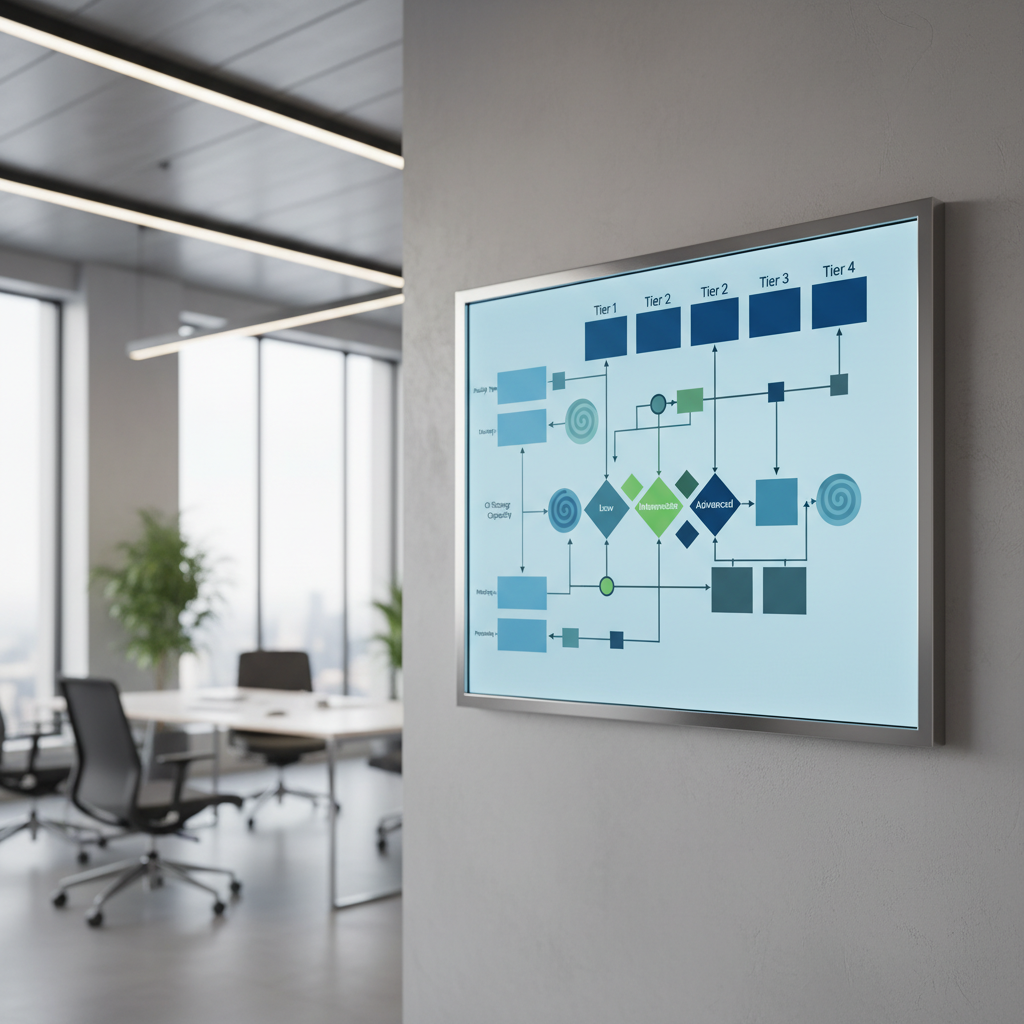 Digital decision matrix chart in office setting.