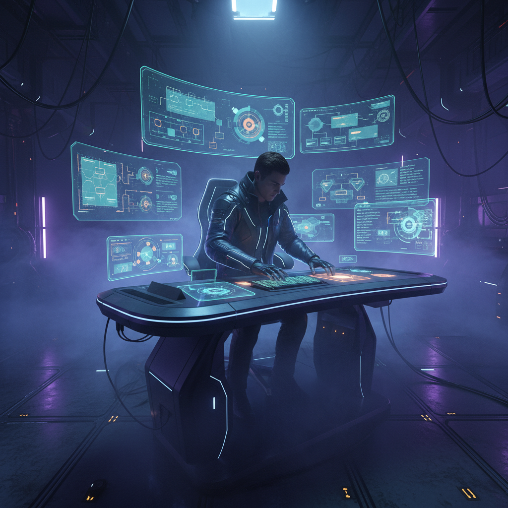 Technician at a high-tech workstation with SPCC docs on screens.