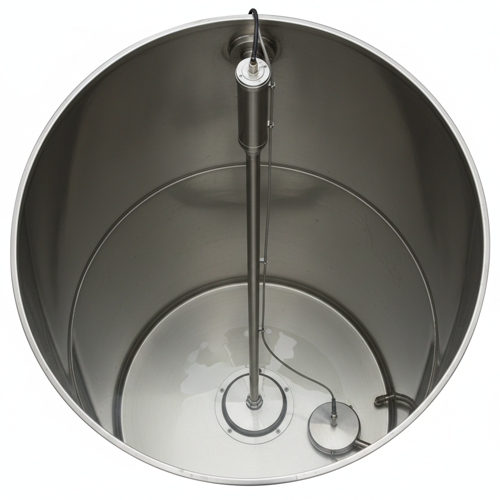 Tank interior with installed pressure sensor for gauging.