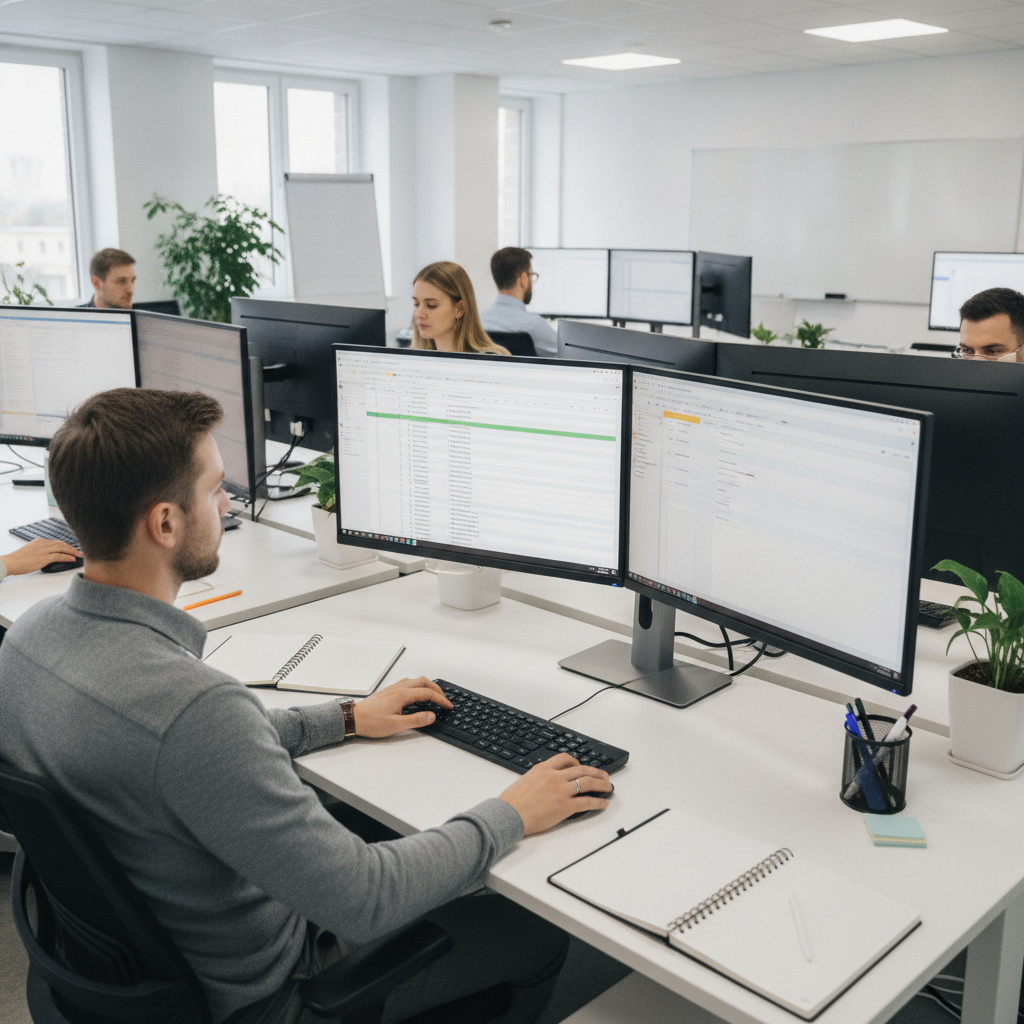 Staff recording training attendance on computers.