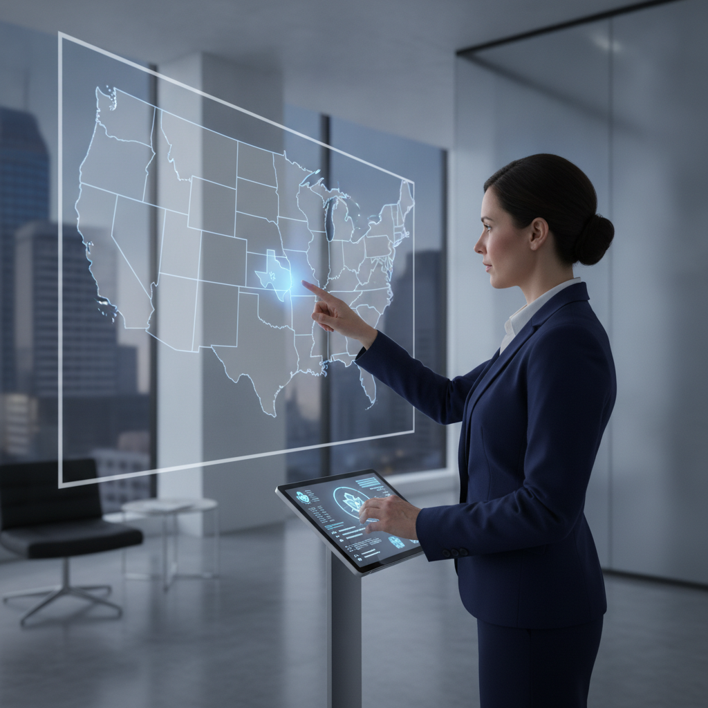Engineer pointing to a state map for SPCC certification.