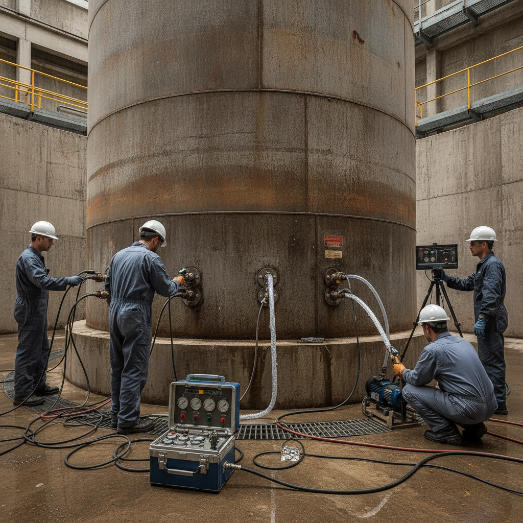 Technicians testing containment system for leaks.