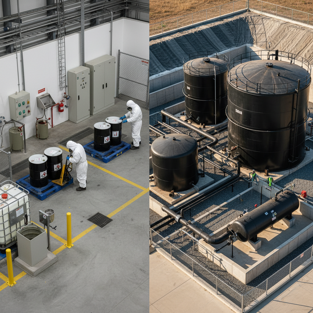 OSHA and EPA containment facilities side by side with distinct setups.