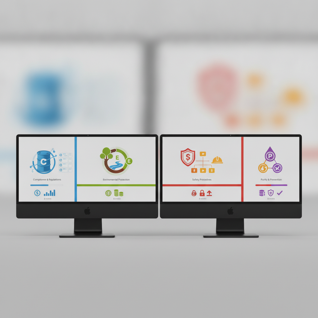 Four computer screens showing different SPCC training platforms.