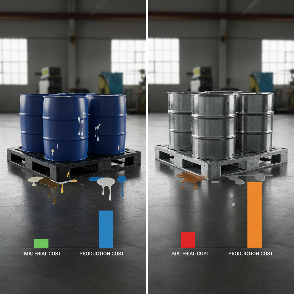 Polyethylene and steel drum pallets comparison with cost and material details.