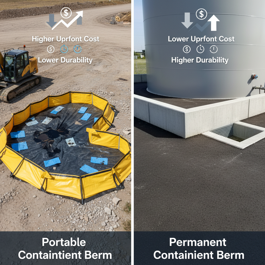 Comparison of portable and permanent containment berm installations.