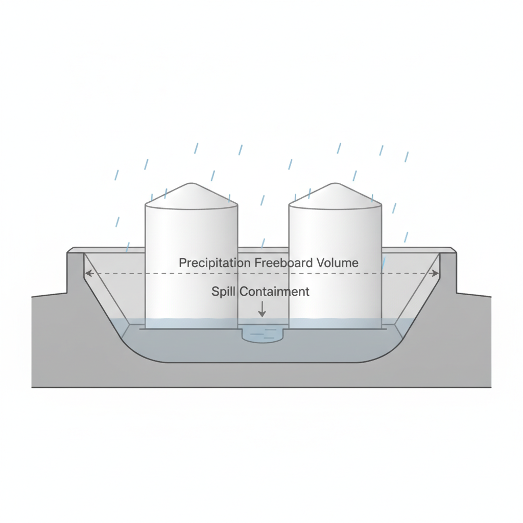 Infographic of containment area with rainwater and spill containment labels.