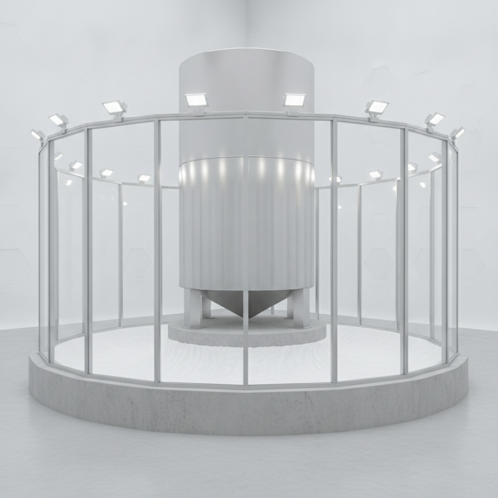 Containment system around a storage tank preventing spills.