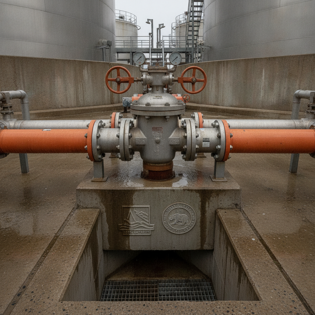 Close-up of containment systems with 125% capacity signage.