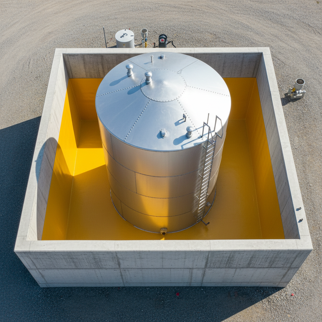 Storage tank with secondary containment meeting 110% volume requirement.