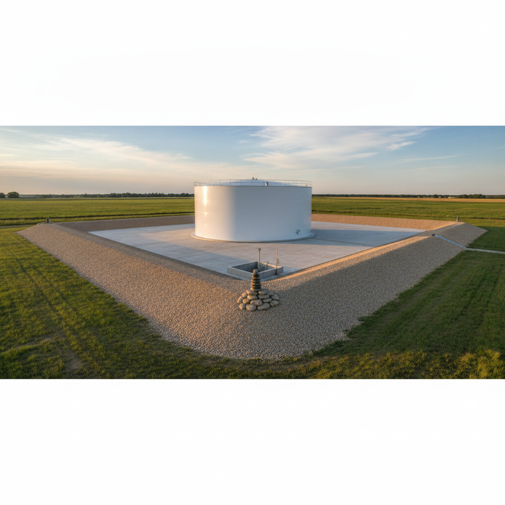 Containment berm around a large tank meeting SPCC requirements.