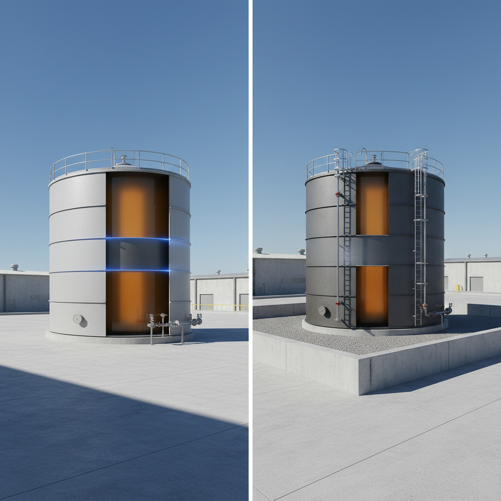 Double-wall and single-wall tanks with containment features.