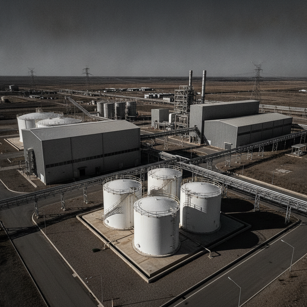 Medium industrial facility with storage tanks.