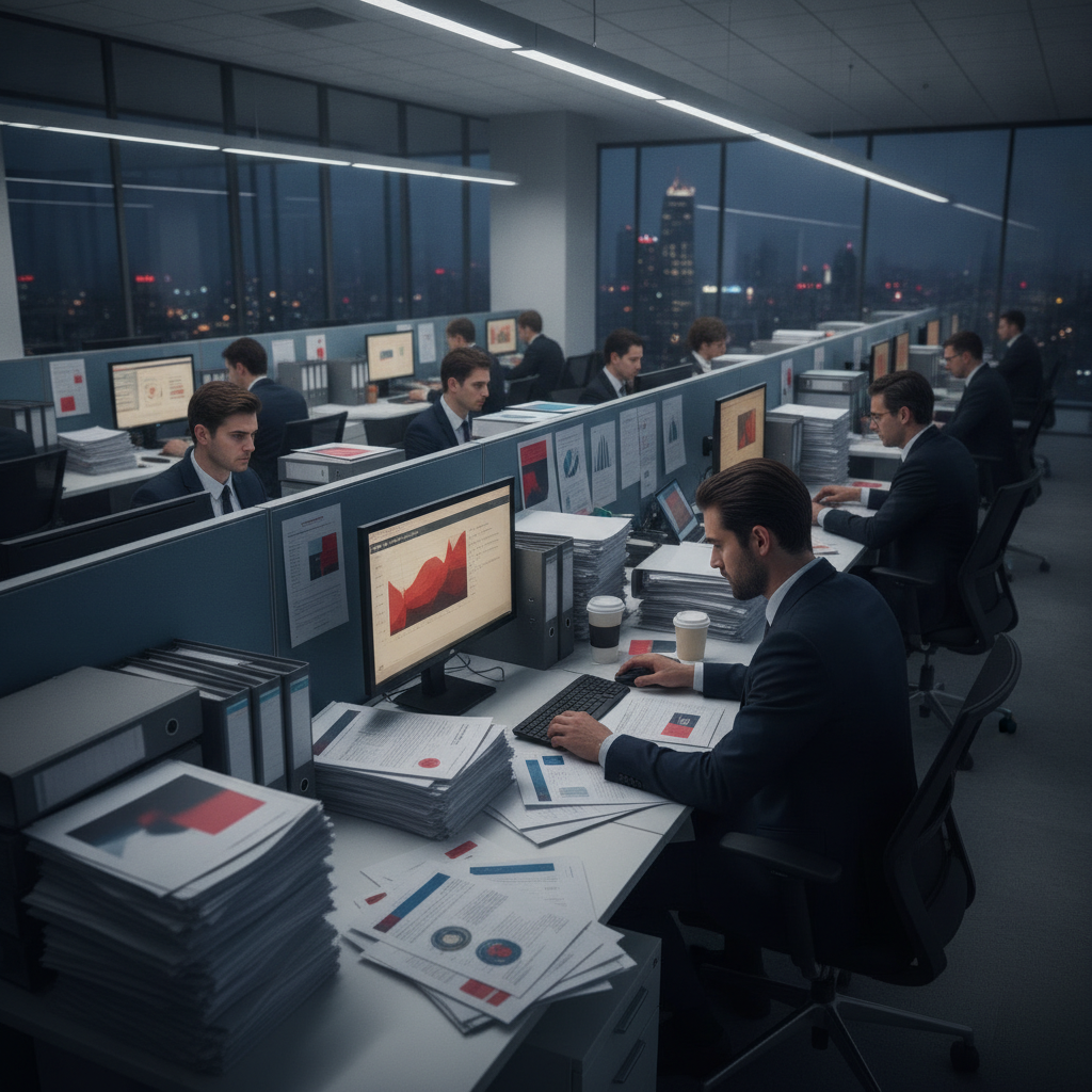 Insurance agents draft policy cancellation notices in office setting.