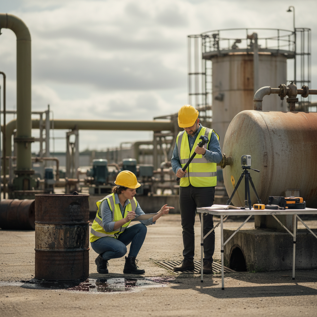 Inspectors checking industrial site for SPCC violations.