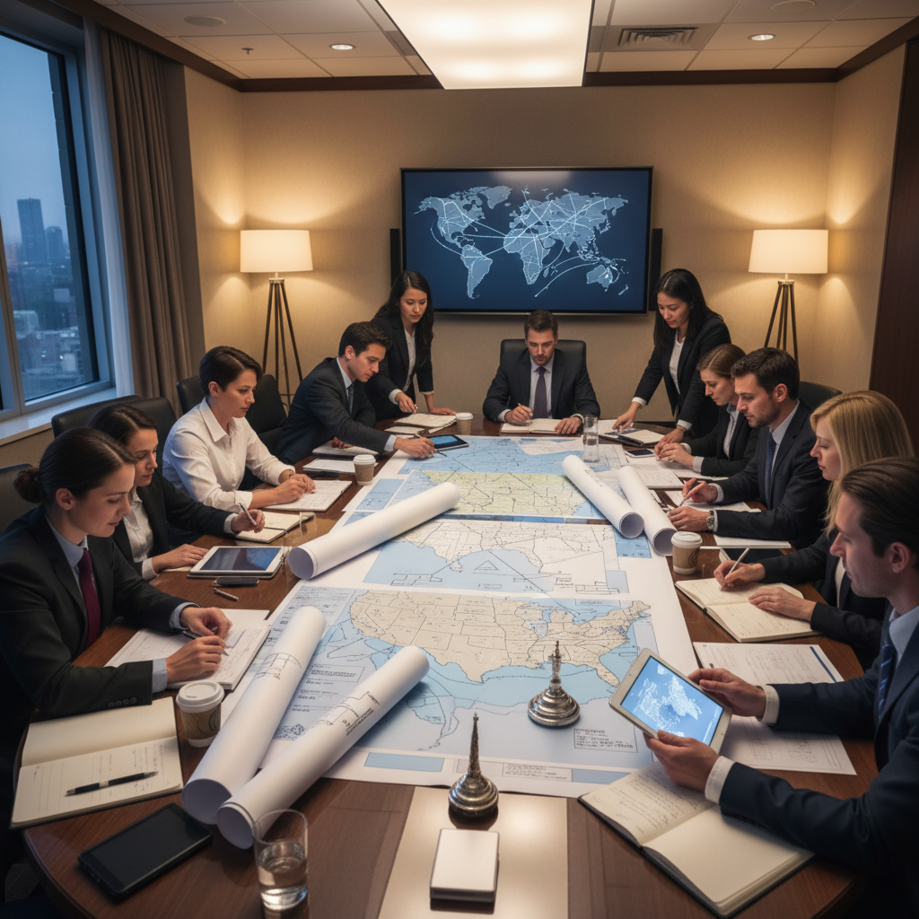 Meeting room with maps and documents for SPCC enforcement.