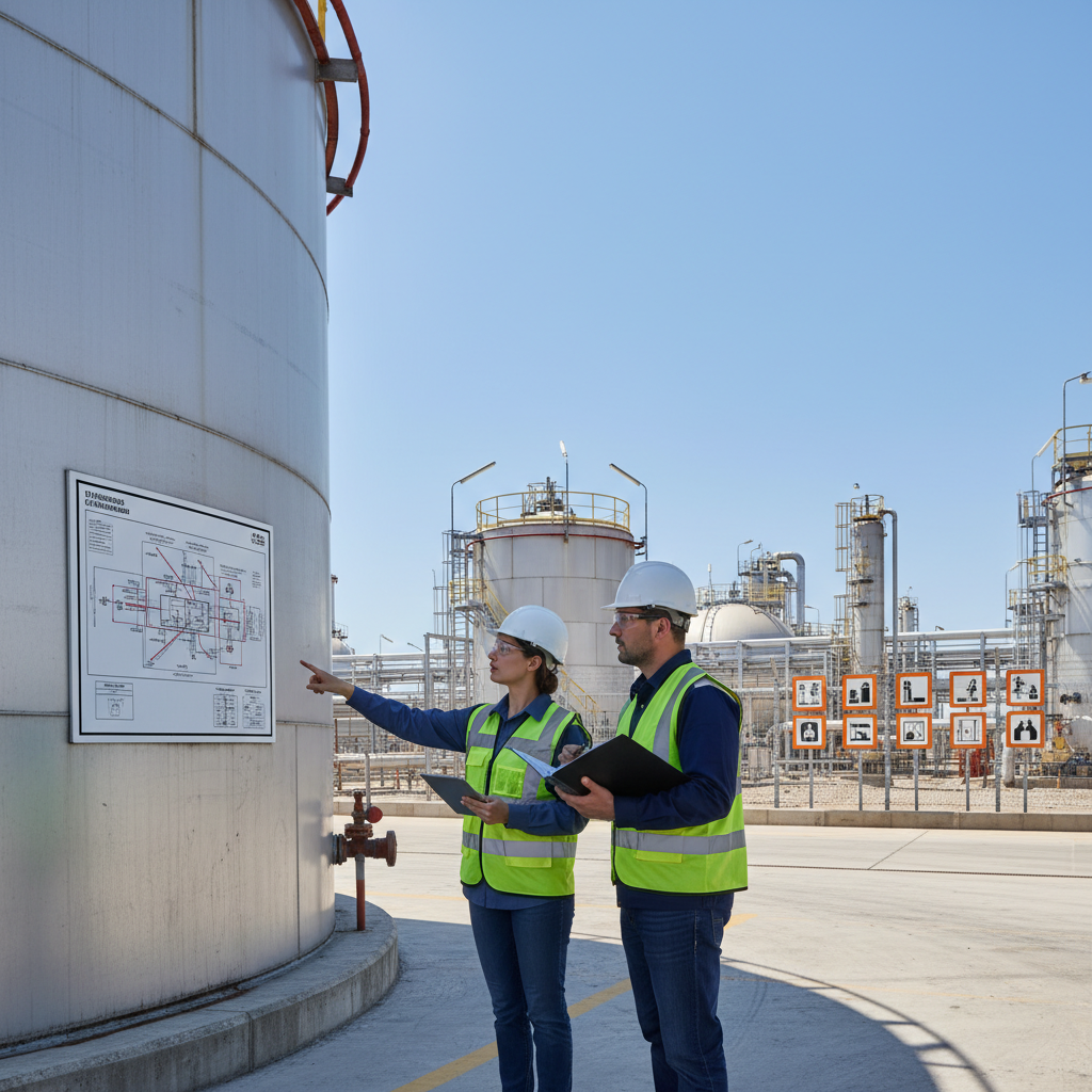 Two inspectors discussing compliance at an oil facility.
