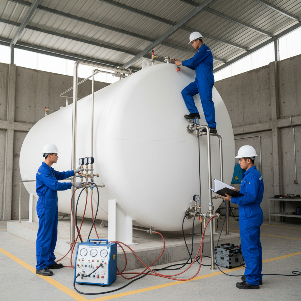 Inspectors testing new fuel tank, gauges, and documentation visible.