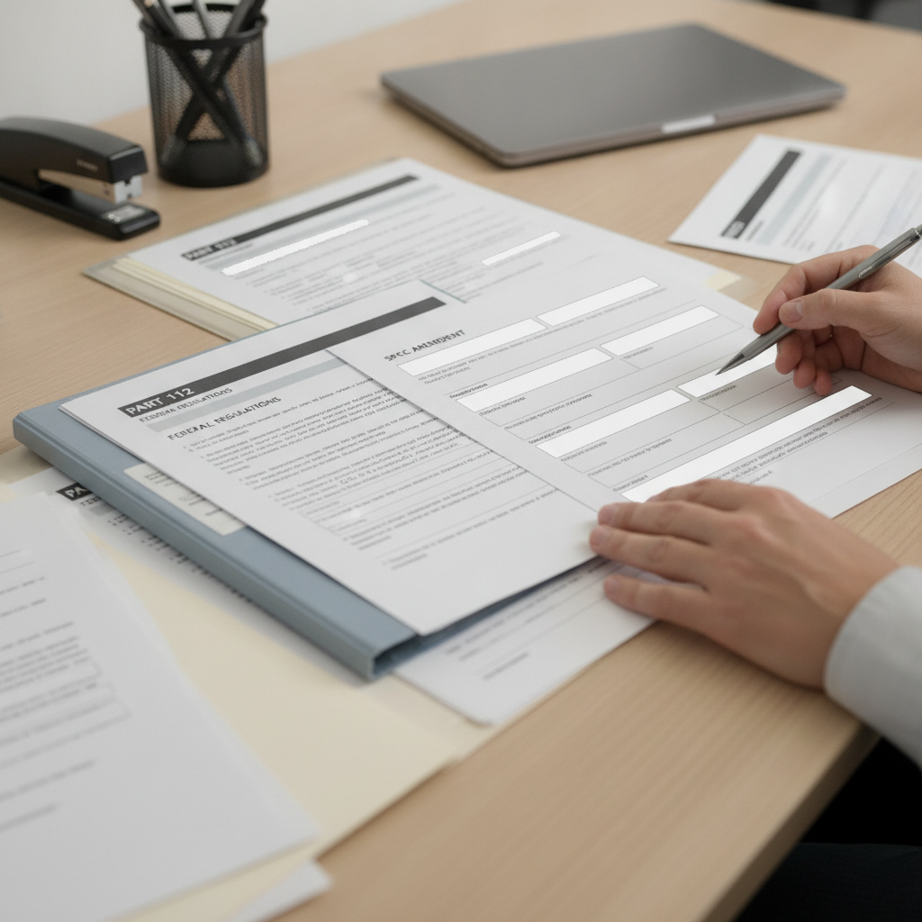 SPCC plan amendment documentation and 40 CFR Part 112 compliance paperwork on desk