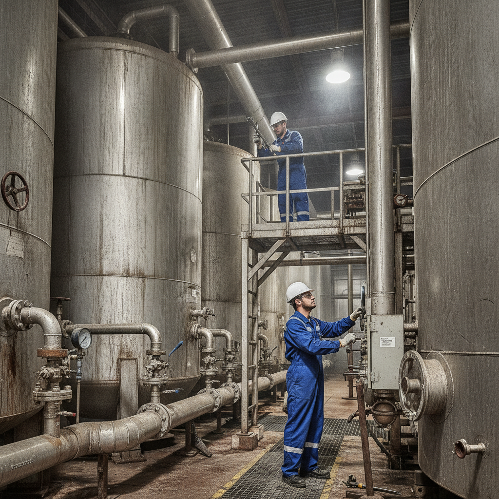 Operators maintaining equipment and preventing discharges.