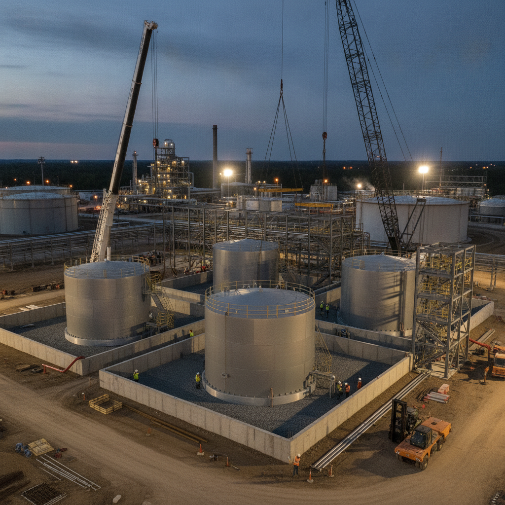 New oil storage tanks being installed at industrial facility requiring SPCC plan updates