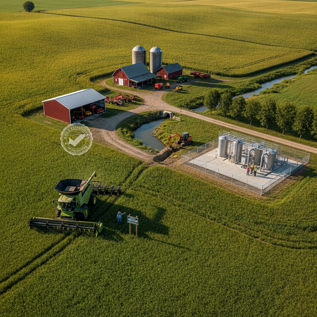 Farm equipment representing self-certification on a sunny day.